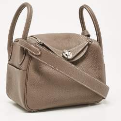 Hermes Etoupe Togo Leather Palladium Finish Mini Lindy Bag