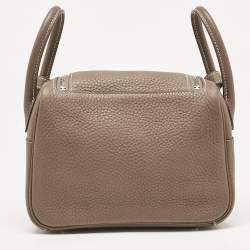 Hermes Etoupe Togo Leather Palladium Finish Mini Lindy Bag