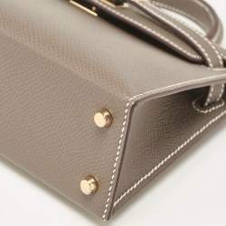 Pre Owned Hermes Etoupe Epsom Leather Gold Finish Mini Kelly II Sellier 20 Bag