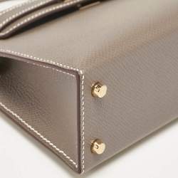 Pre Owned Hermes Etoupe Epsom Leather Gold Finish Mini Kelly II Sellier 20 Bag