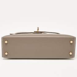 Pre Owned Hermes Etoupe Epsom Leather Gold Finish Mini Kelly II Sellier 20 Bag