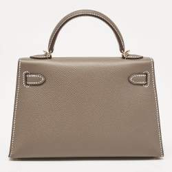 Pre Owned Hermes Etoupe Epsom Leather Gold Finish Mini Kelly II Sellier 20 Bag