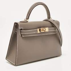 Pre Owned Hermes Etoupe Epsom Leather Gold Finish Mini Kelly II Sellier 20 Bag