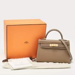 Pre Owned Hermes Etoupe Epsom Leather Gold Finish Mini Kelly II Sellier 20 Bag