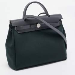 Pre Owned Hermès Vert Cypres/Gris Misty Toile and Vache Hunter Herbag Zip 31 Bag