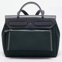 Pre Owned Hermès Vert Cypres/Gris Misty Toile and Vache Hunter Herbag Zip 31 Bag