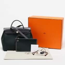Pre Owned Hermès Vert Cypres/Gris Misty Toile and Vache Hunter Herbag Zip 31 Bag