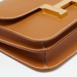 Pre Owned Hermès Gold Epsom Leather Gold Finish Constance 18 Mini Bag