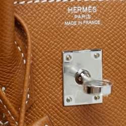 Hermes Gold Epsom Leather Palladium Finish Birkin Sellier 25 Bag
