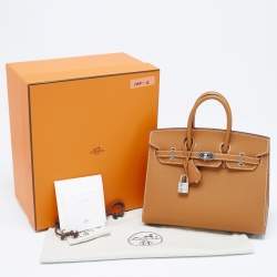 Hermes Gold Epsom Leather Palladium Finish Birkin Sellier 25 Bag