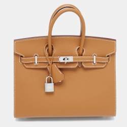 Hermes Gold Epsom Leather Palladium Finish Birkin Sellier 25 Bag