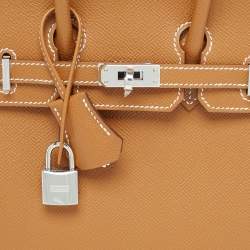 Hermes Gold Epsom Leather Palladium Finish Birkin Sellier 25 Bag