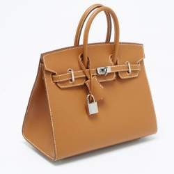 Hermes Gold Epsom Leather Palladium Finish Birkin Sellier 25 Bag