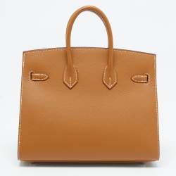 Hermes Gold Epsom Leather Palladium Finish Birkin Sellier 25 Bag