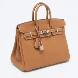 Hermes Gold Togo Leather Palladium Finish Birkin 25 Bag