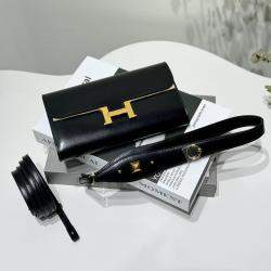 Hermes Black Leather Constance To Go Shoulder Bag
