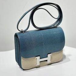 Hermes Ink Blue Lizard Leather Constance 19 Bag