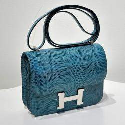 Hermes Ink Blue Lizard Leather Constance 19 Bag