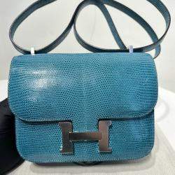 Hermes Ink Blue Lizard Leather Constance 19 Bag