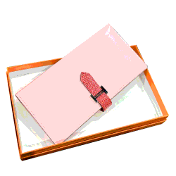 Hermes Pink Lizard Leather Bearn Wallet