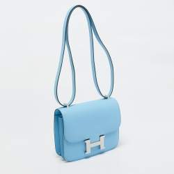 Hermès Celeste Epsom Leather Palladium Finish Constance 18 Mini Bag