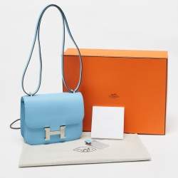 Hermès Celeste Epsom Leather Palladium Finish Constance 18 Mini Bag