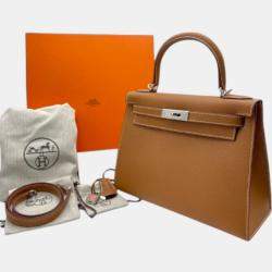 Pre Owned Hermes Gold Epsom Leather Kelly 28 Bag