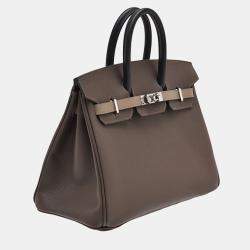 Hermes Ecorce/Etoupe Grey/Black Epsom Leather Birkin 25 Bag