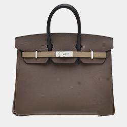 Hermes Ecorce/Etoupe Grey/Black Epsom Leather Birkin 25 Bag