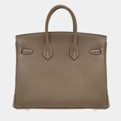 Hermes Etoupe Grey Togo Leather Birkin 25 Bag