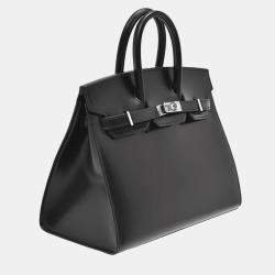 Hermes Black Box Calf Leather Birkin 25 Bag