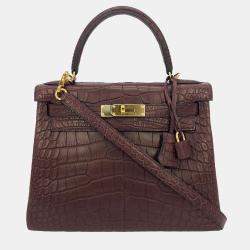 Hermes Bordeaux Matte Alligator Gold Hardware Kelly 28