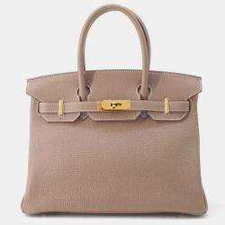 Hermes Etoupe Togo Leather Birkin 30 Bag 