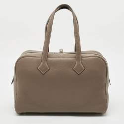 Pre Owned Hermès Etoupe Taurillon Clemence Leather Victoria II Fourre Tout 35 Bag