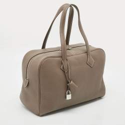 Pre Owned Hermès Etoupe Taurillon Clemence Leather Victoria II Fourre Tout 35 Bag