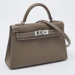 Hermès Etoupe Epsom Leather Palladium Finish Mini Kelly II Sellier 20 Bag