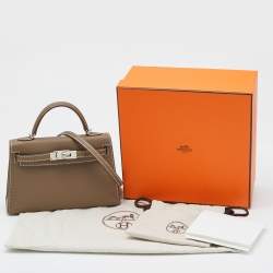 Hermès Etoupe Epsom Leather Palladium Finish Mini Kelly II Sellier 20 Bag