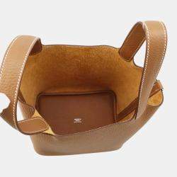 Pre Owned Hermes Gold Taurillon Clemence Leather Picotin Lock PM Tote Bag