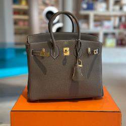 Hermes Etoupe Togo Leather Gold Finish Birkin 25 Bag