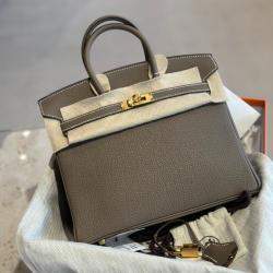 Hermes Etoupe Togo Leather Gold Finish Birkin 25 Bag