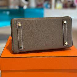 Hermes Etoupe Togo Leather Gold Finish Birkin 25 Bag