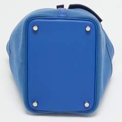 Pre Owned Hermes Bleu Egee/Bleu Royal Goeland and Swift Leather Cargo Picotin Lock 18 Bag