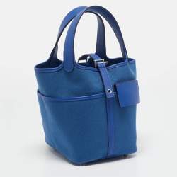 Pre Owned Hermes Bleu Egee/Bleu Royal Goeland and Swift Leather Cargo Picotin Lock 18 Bag