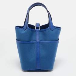 Pre Owned Hermes Bleu Egee/Bleu Royal Goeland and Swift Leather Cargo Picotin Lock 18 Bag