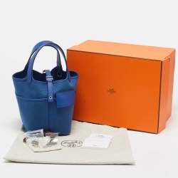 Pre Owned Hermes Bleu Egee/Bleu Royal Goeland and Swift Leather Cargo Picotin Lock 18 Bag