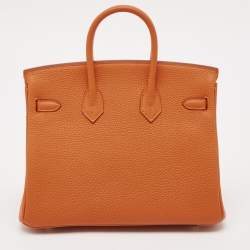 Hermes Orange Togo Leather Palladium Finish Birkin 25 Bag