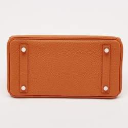 Hermes Orange Togo Leather Palladium Finish Birkin 25 Bag