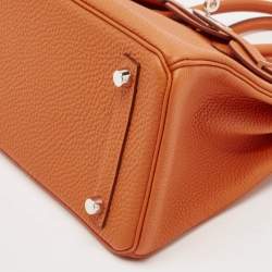 Hermes Orange Togo Leather Palladium Finish Birkin 25 Bag