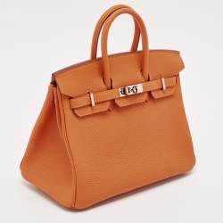 Hermes Orange Togo Leather Palladium Finish Birkin 25 Bag