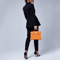 Hermes Orange Togo Leather Palladium Finish Birkin 25 Bag